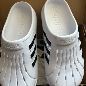 adidas White Slip-On Clog with Black Stripes